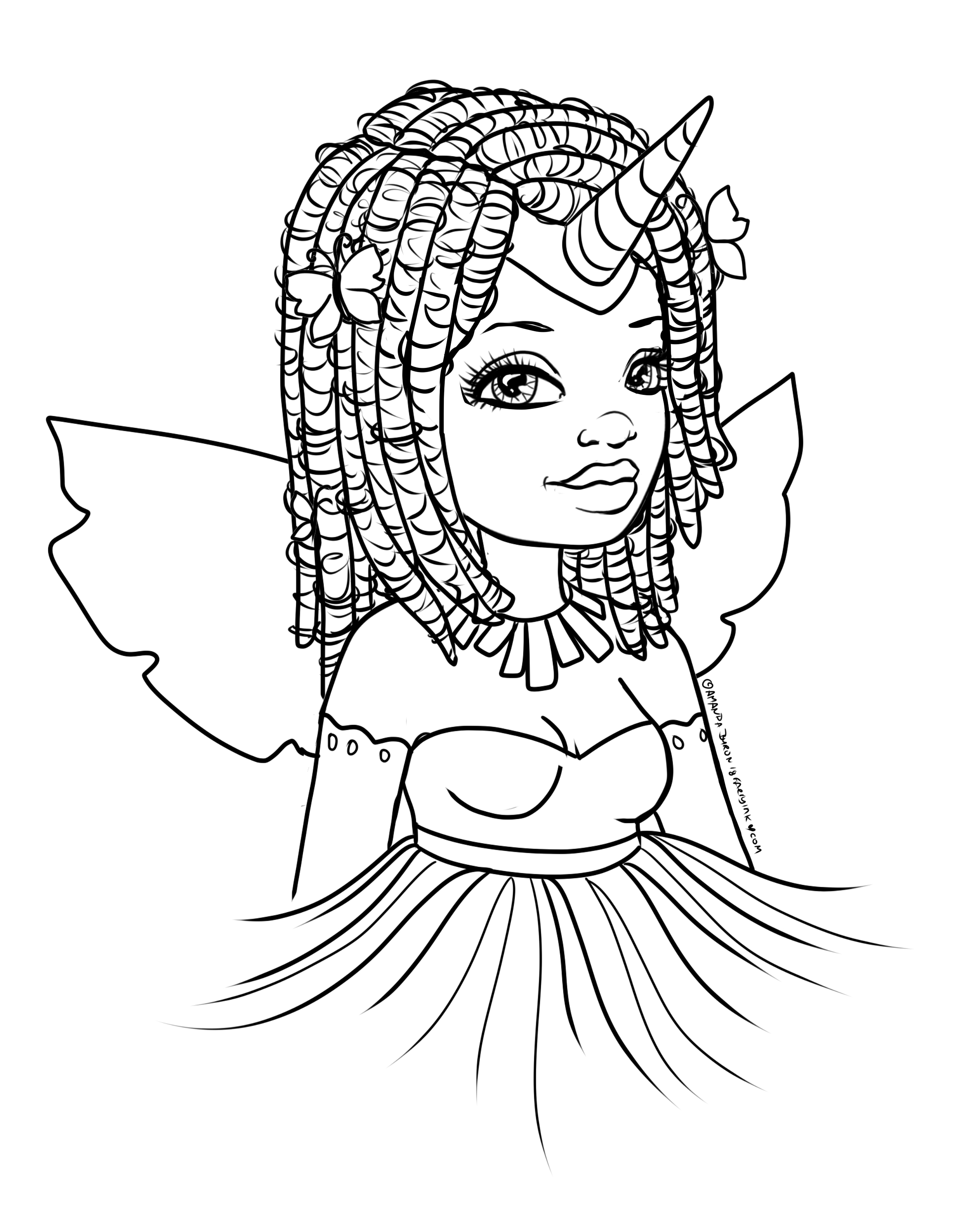 Free to Color Black Unicorn Fairy