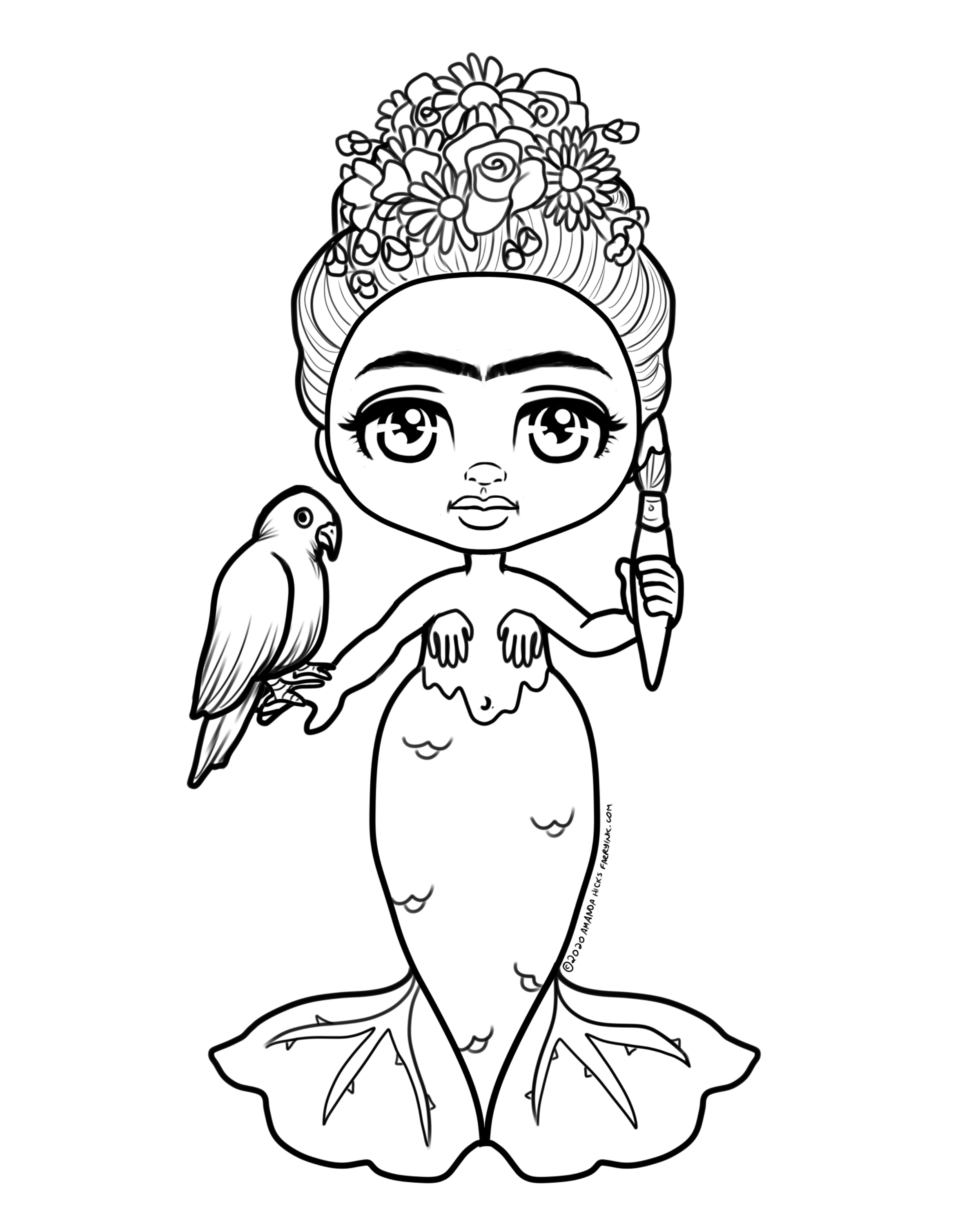 Free to Color Frida Kahlo Mermaid