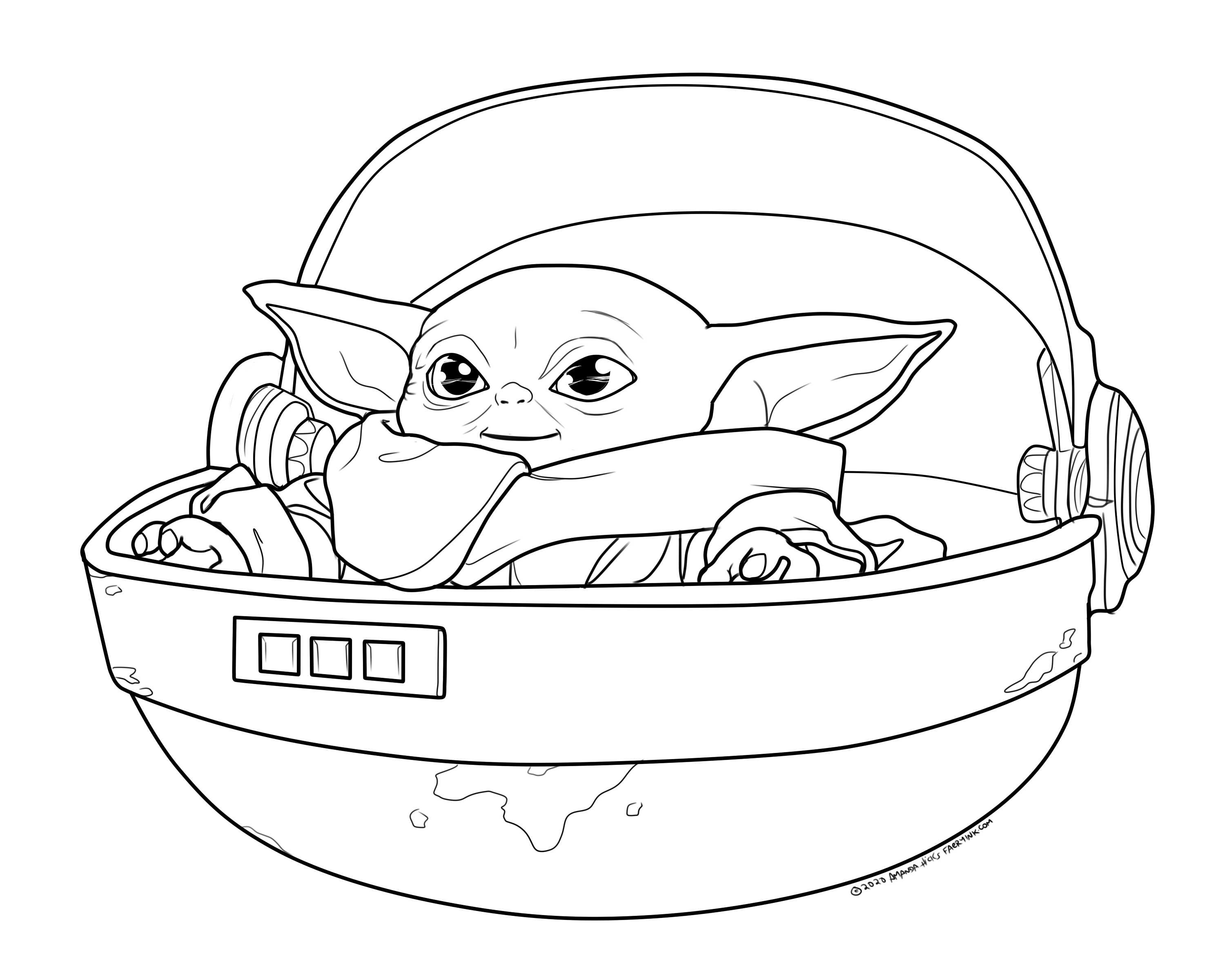 Free to Color Mandalorian Baby Yoda Grogu
