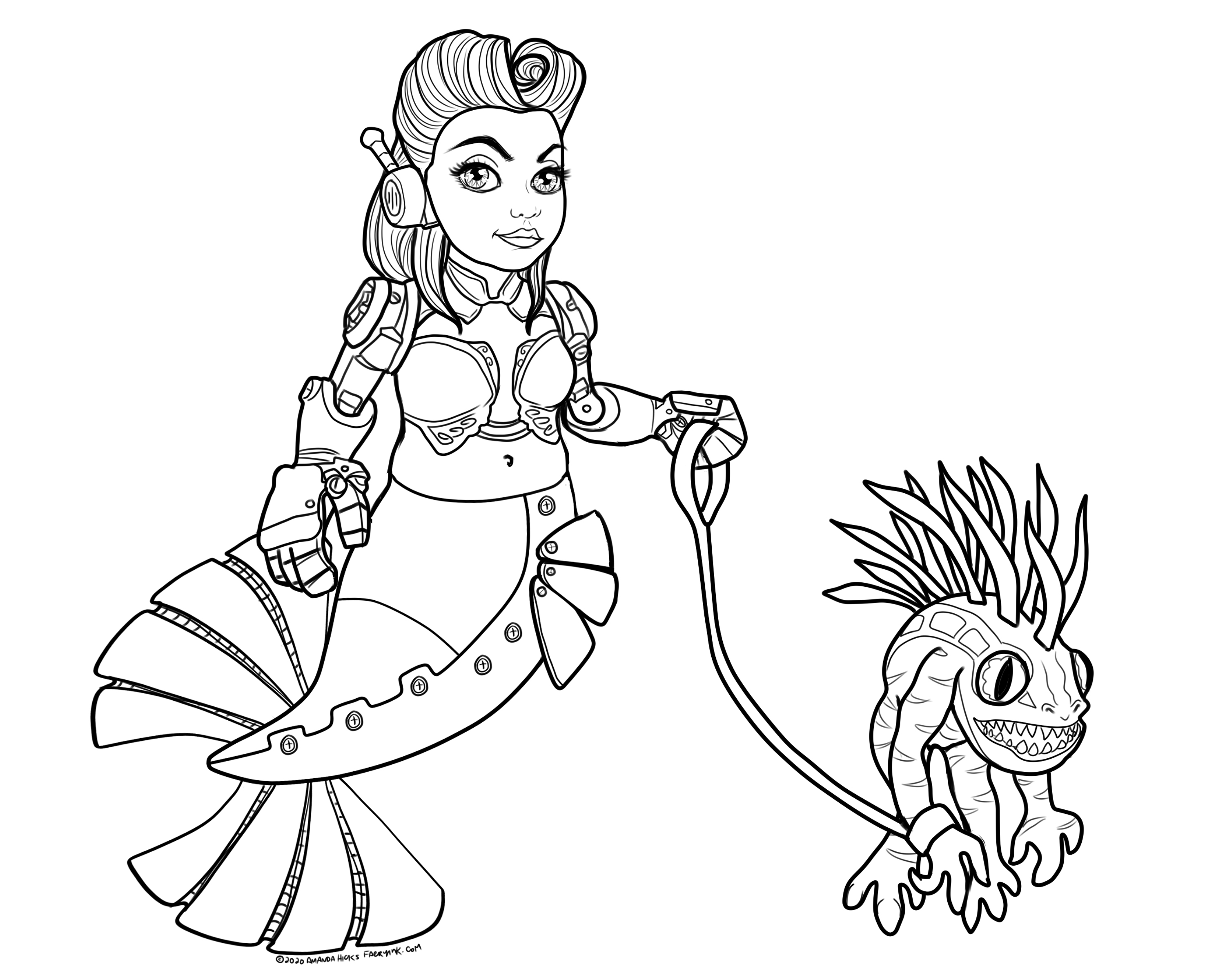 Free to Color World of Warcraft Mechagnome Mermaid with Murloc