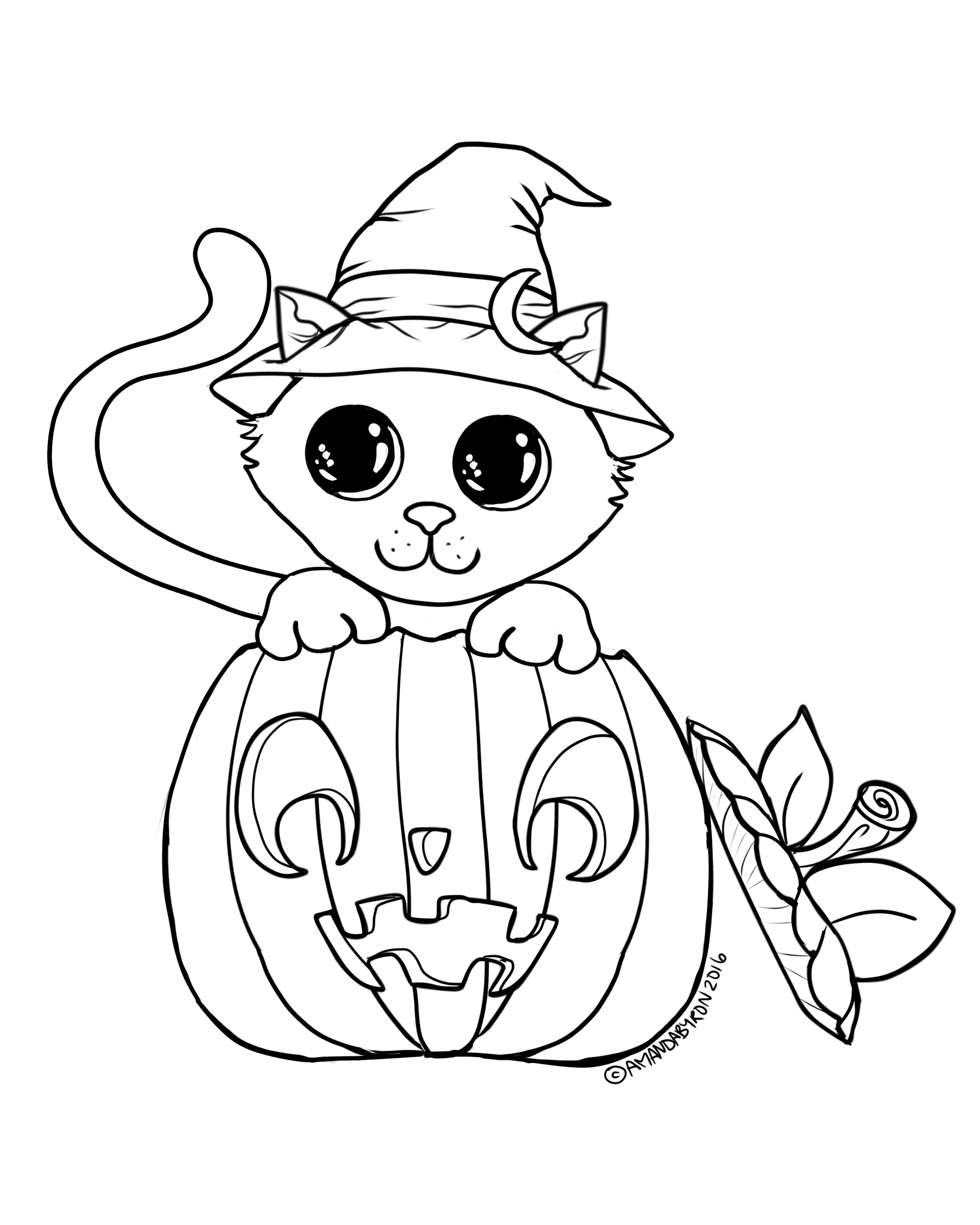 Free to Color Kitty Jack-o-Lantern