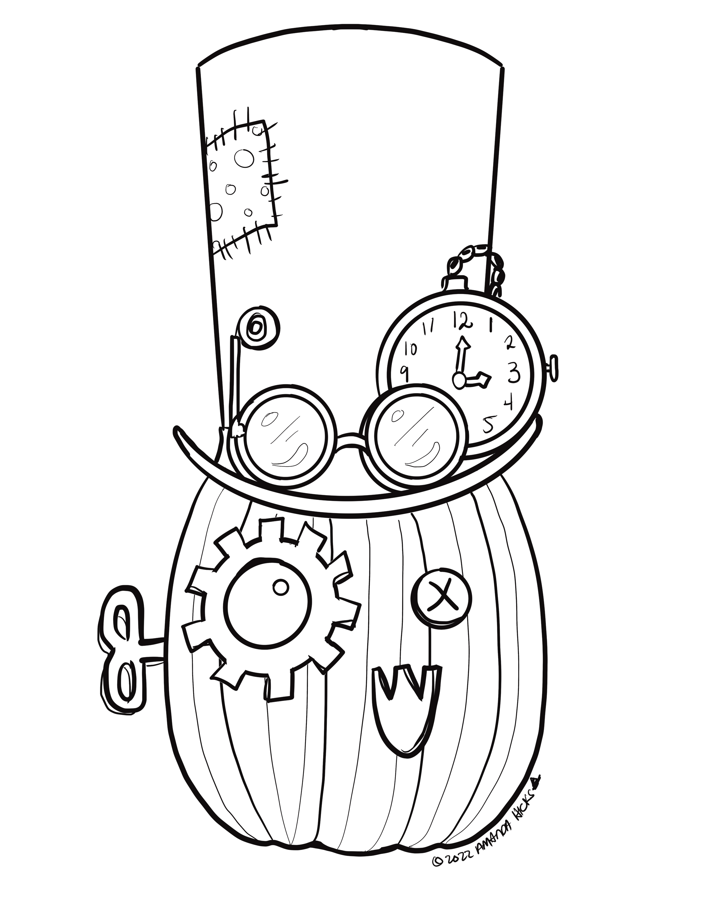 Free to Color Steampunk Jack-o-Lantern