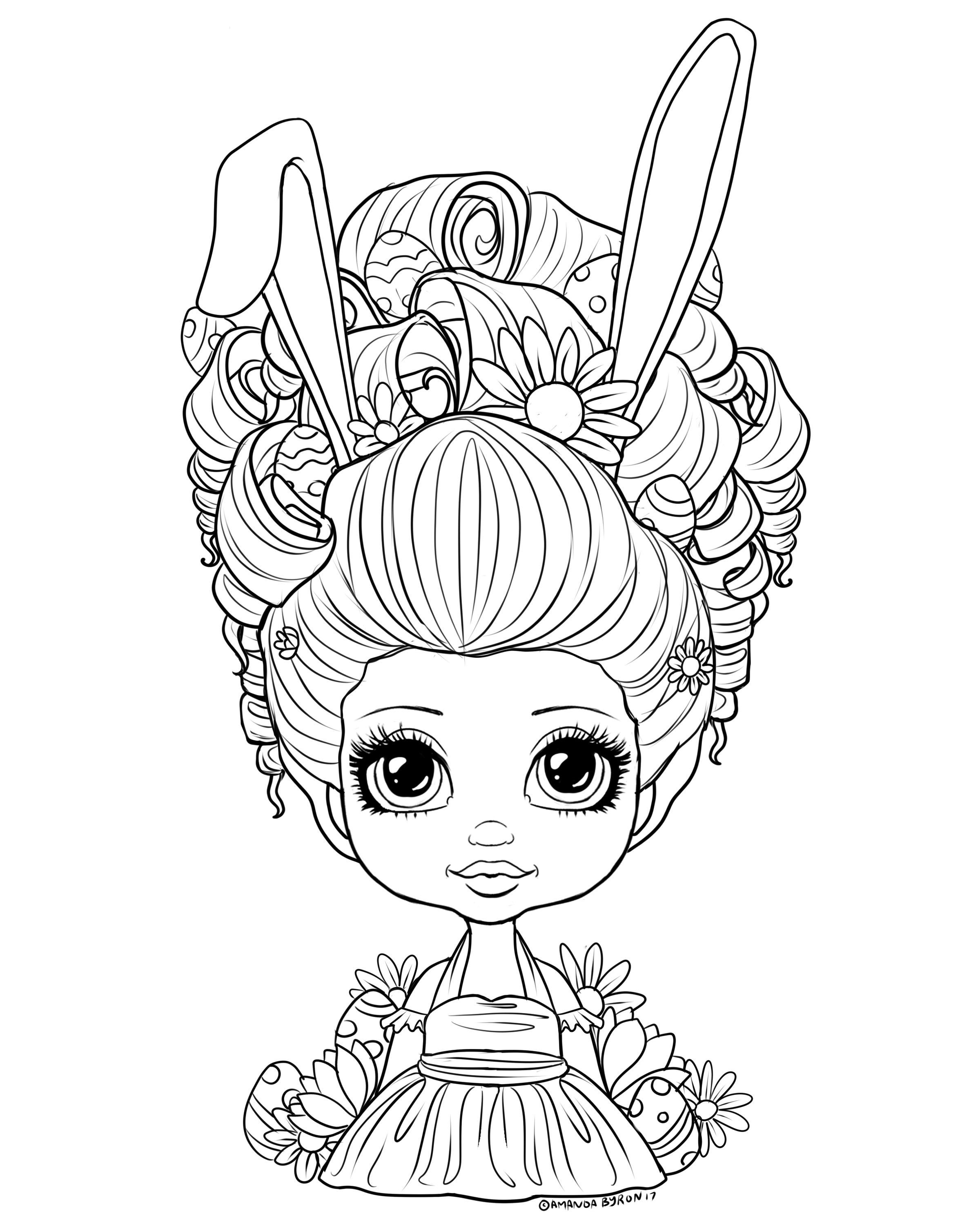 Free to Color Easter Bunny Girl