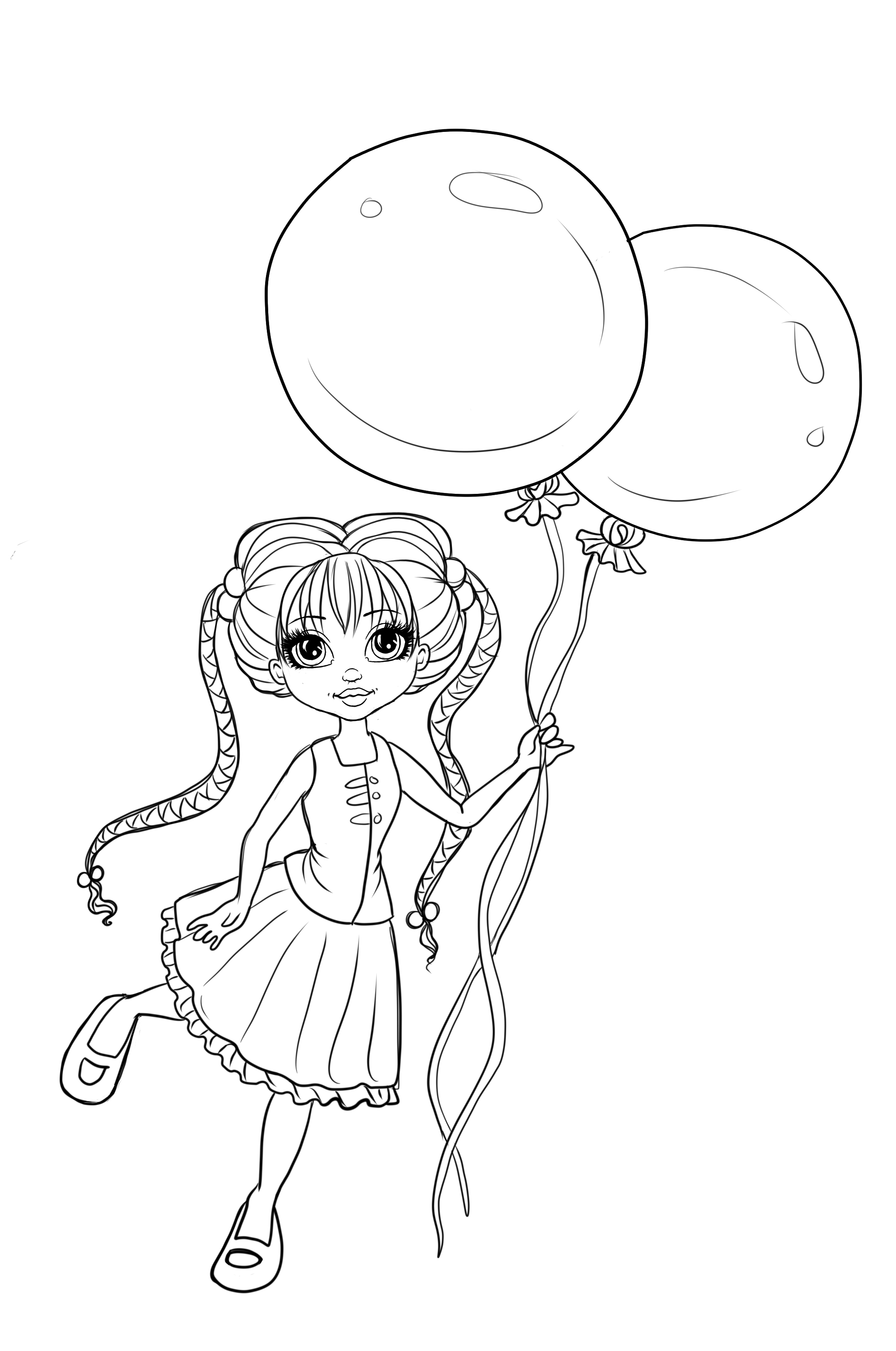 Free to Color Balloon Girl